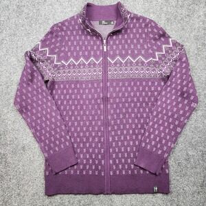 Neve Sweater Womens Medium Purple Merino Wool Blend Fair Isle Full Zip Knit